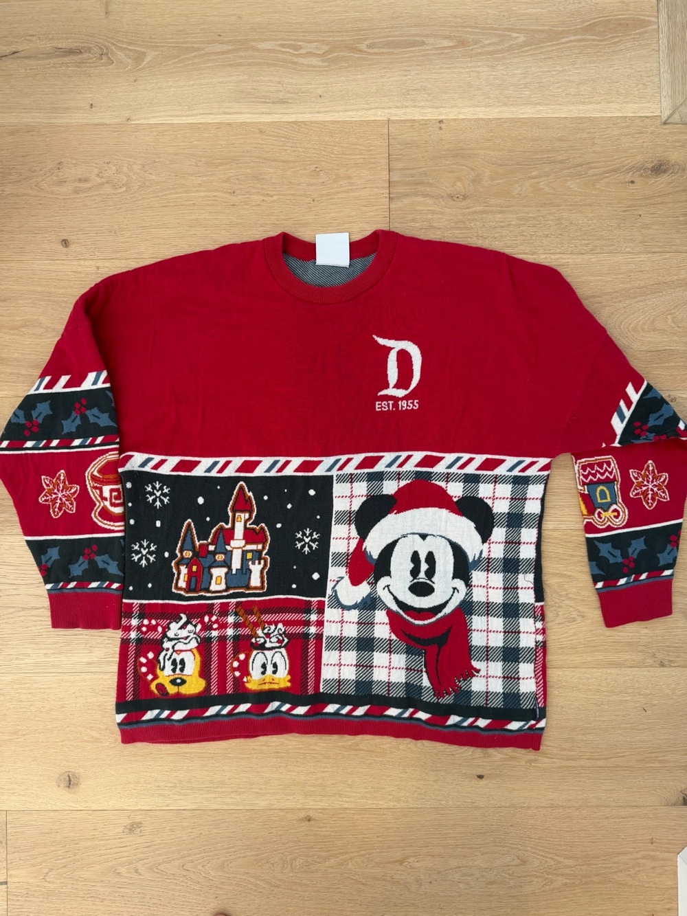 Disneyland Red Crewneck Holiday Spirit Jersey Sweater with Mickey